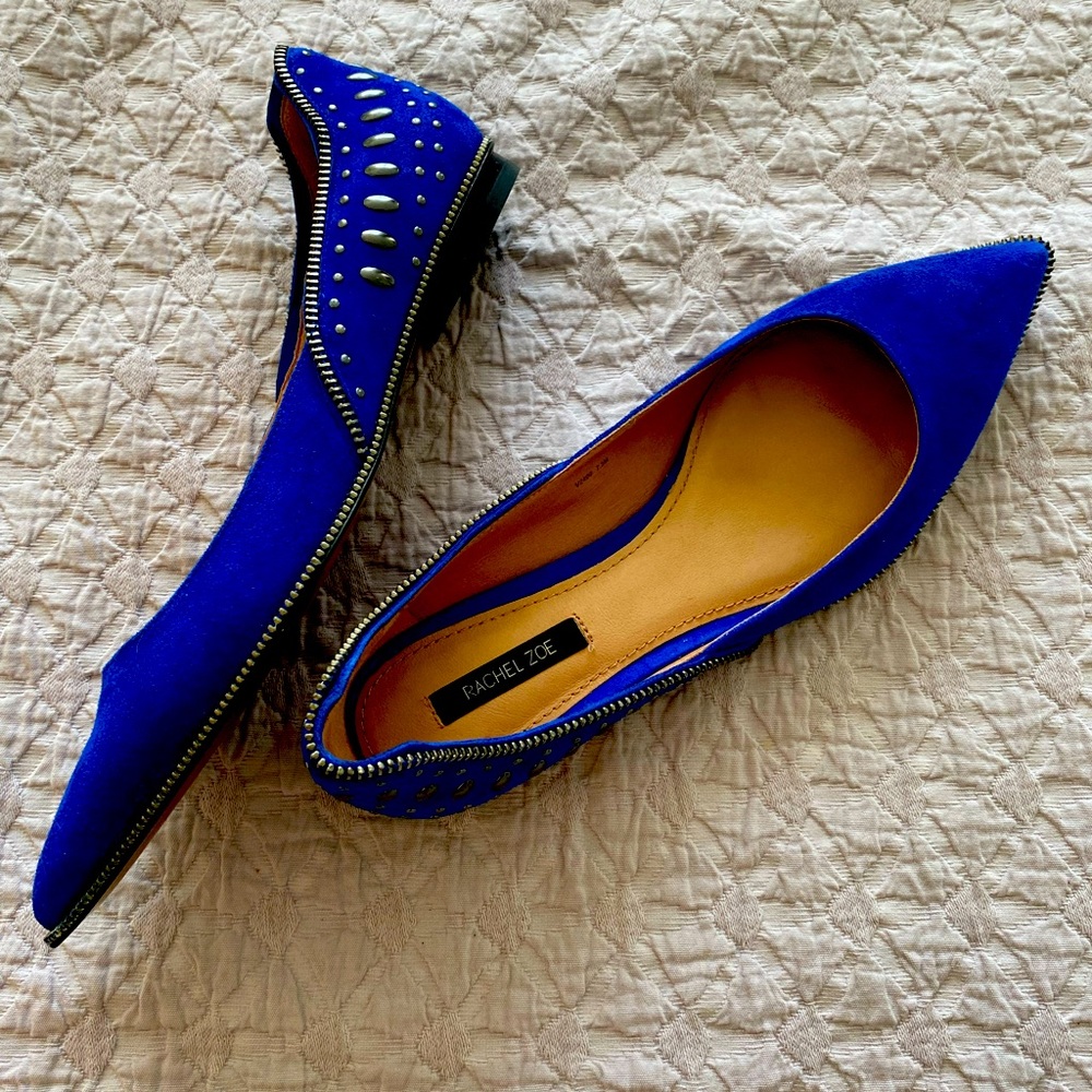 Rachel Zoe suede stud zipper flats NWOT never worn